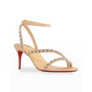 Christian Louboutin Beige Mafaldina Spike Red Sole Heels Studded Sandals